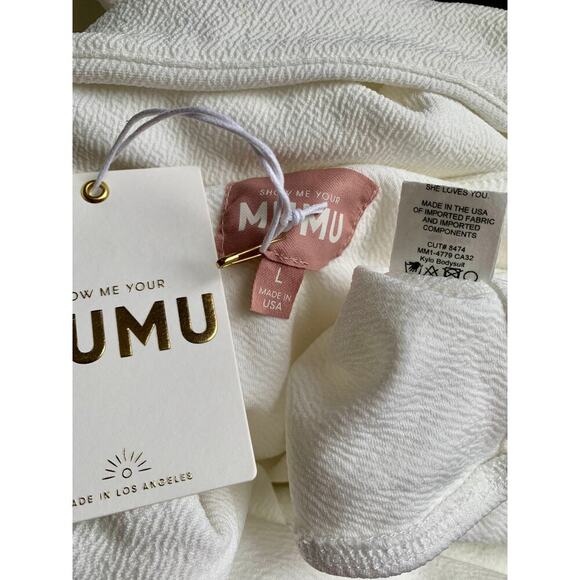 Show Me Your Mumu Kylo Bodysuit in Bone White Large Tie Straps Textured Stretch - Picture 3 of 3